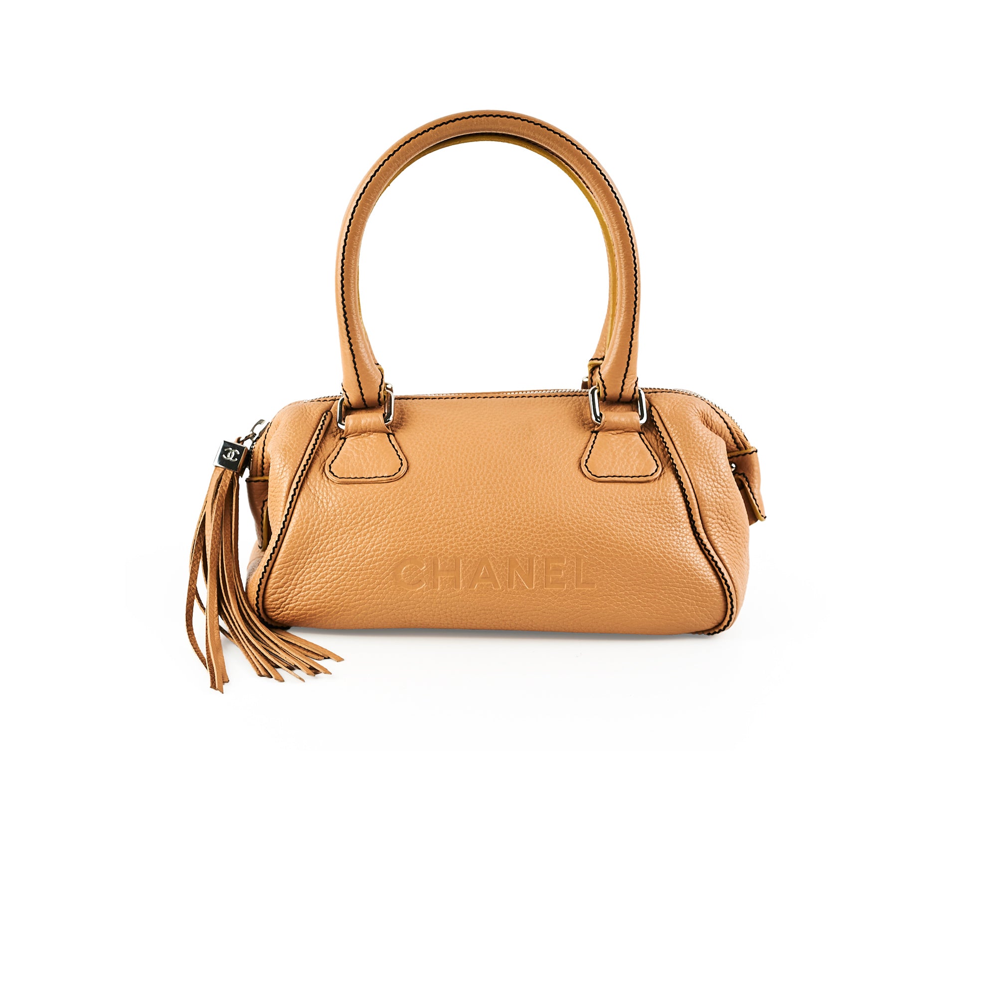 Chanel Boston Beige Caviar Leather Shoulder Bag for Women - Luxury Designer Handbag for Work, Travel & Everyday Use