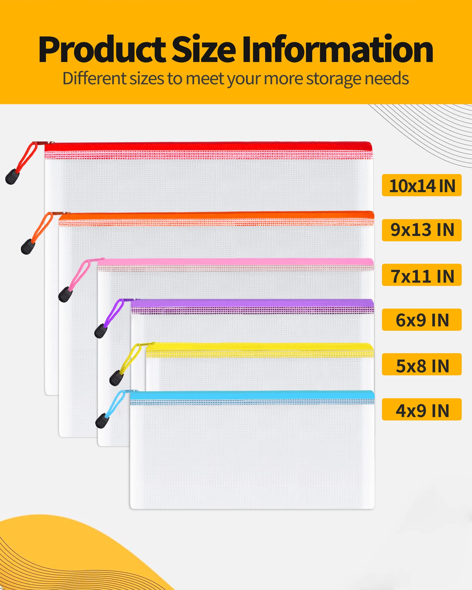 SUNEE Mesh Zipper Pouch 30-Pack (6 Colors) - Waterproof Organizer for School, Office & Travel