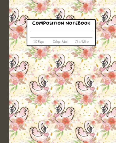 Abstract Swan & Panda Composition Notebook - Aesthetic Lined Journal with College Ruled Pages (110 Sheets, 7.5x9.25 Inches) for School, Office & Creative Writing - Perfect for Kids, Teens & Adults
