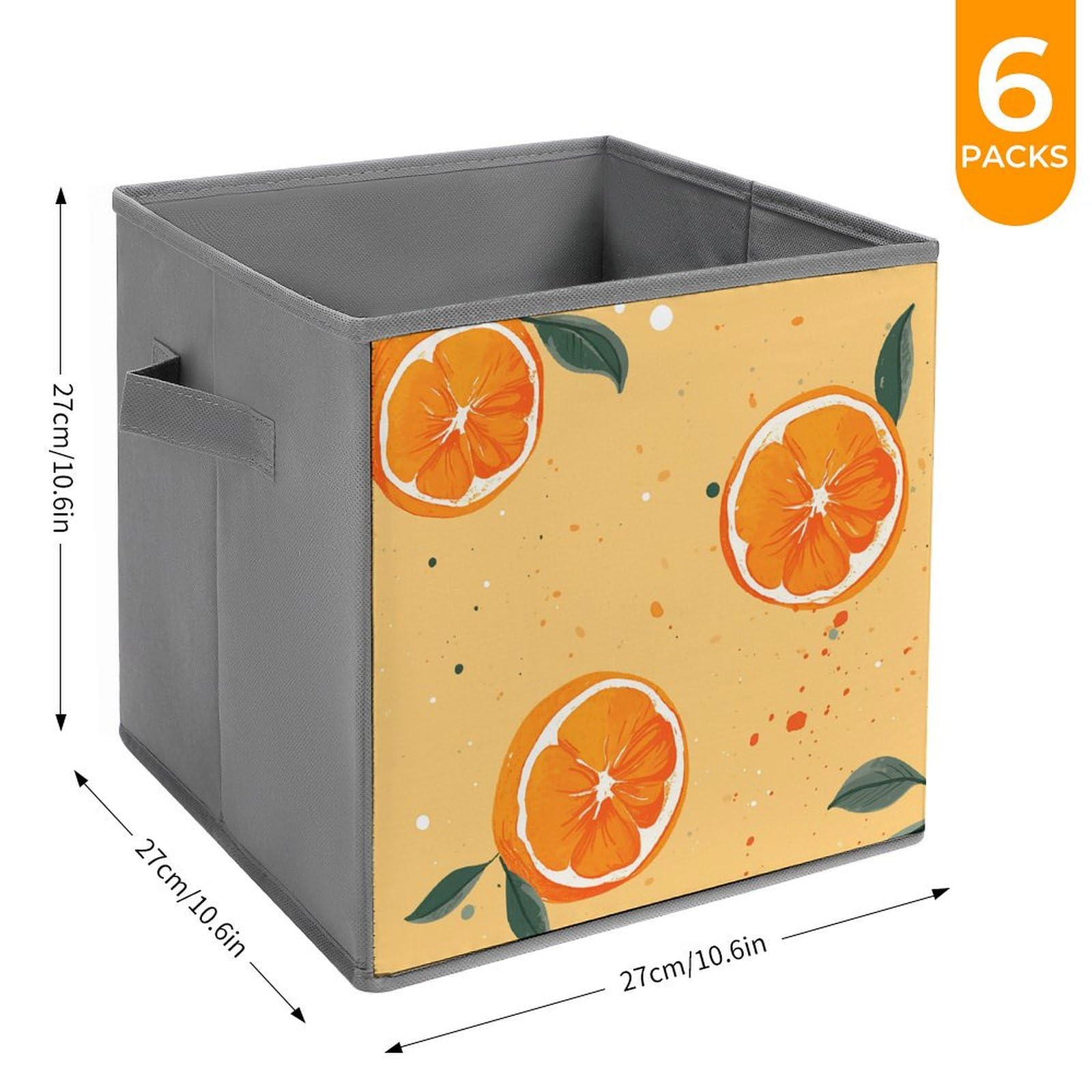 6-Piece Foldable Storage Bins Set - Large Capacity Cartoon Orange Printed Storage Boxes with Handles for Playroom, Office & Home Organization | Perfect for Kids' Toys, Books & Clutter Control