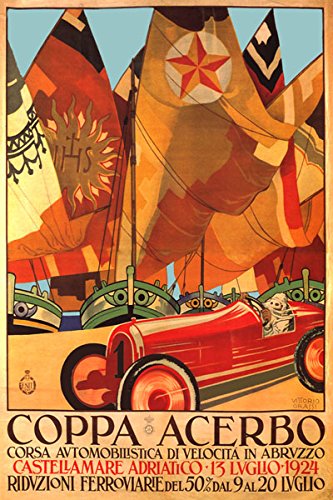 1924 Coppa Acerbo Grand Prix Vintage Racing Poster - 20x30 Inch Italian Speed Car Race Reproduction - Perfect for Motorsport Decor & Man Cave Wall Art