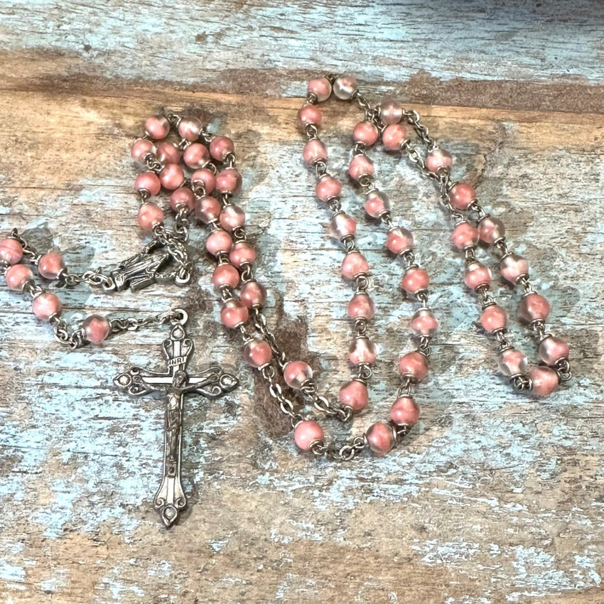 Vintage Italian Pink Glass Bead Rosary - Handmade Catholic Prayer Beads for Women, Men & Religious Gifts | Perfect for Prayer, Meditation & Spiritual Protection