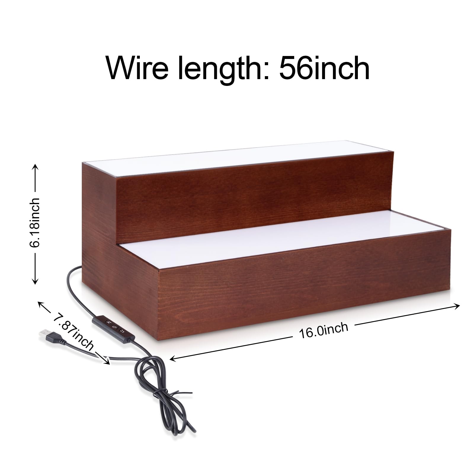 2-Tier LED Liquor Bottle Display Shelf - 16 Inch USB-Powered for Whiskey, Wine & Coffee Bottles - Holds 10 Bottles - Perfect for Bars, Restaurants & Home Decor