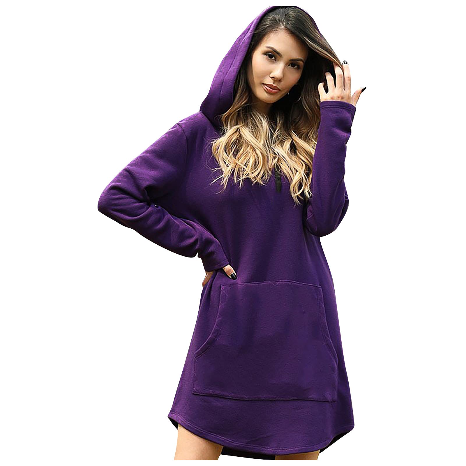 Cute Hooded Sweatshirt Dress for Teen Girls - Solid Color Long Sleeve Drawstring Pocket Plus Size Fall Outfit | Perfect for School, Casual Wear & Autumn Fashion