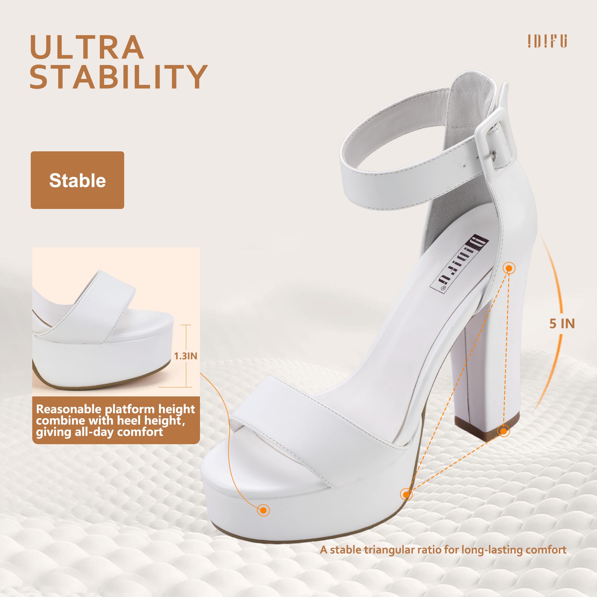 IDIFU IN5 Sabrina Women's Platform Heels - Chunky Block Heel Sandals with Ankle Strap | Open Toe Dress Shoes for Wedding, Party & Special Occasions | Comfortable & Stylish High Heels for Evening Events, Date Night & Formal Outfits