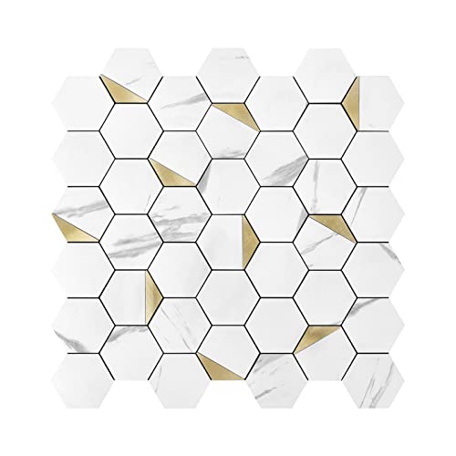 Hexagon-White Marble & Gold