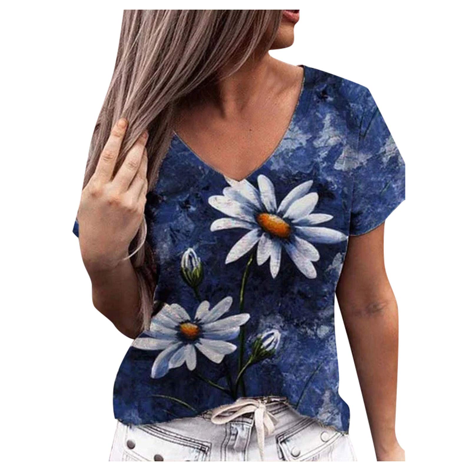 Bblulu Women's Oversized V-Neck T-Shirt - Soft Cotton Half Sleeve Floral Print Tunic Top for Summer | Casual Wear, Beach Outfit & Lounge Comfort