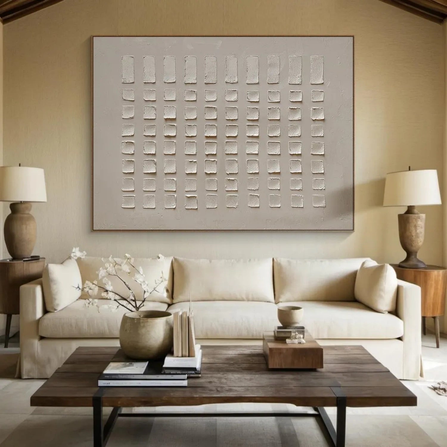 Abstract Wall Art Print #BB124 - Beige & Brown Modern Canvas Painting for Living Room, Bedroom & Office Decor