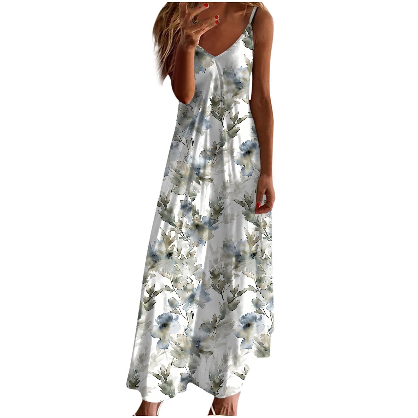 Lastesso Women's Floral Maxi Dress 2024 - Boho Spaghetti Strap Flowy Long Dress for Spring & Summer | Perfect for Beach Vacations, Date Nights & Boho Fashion