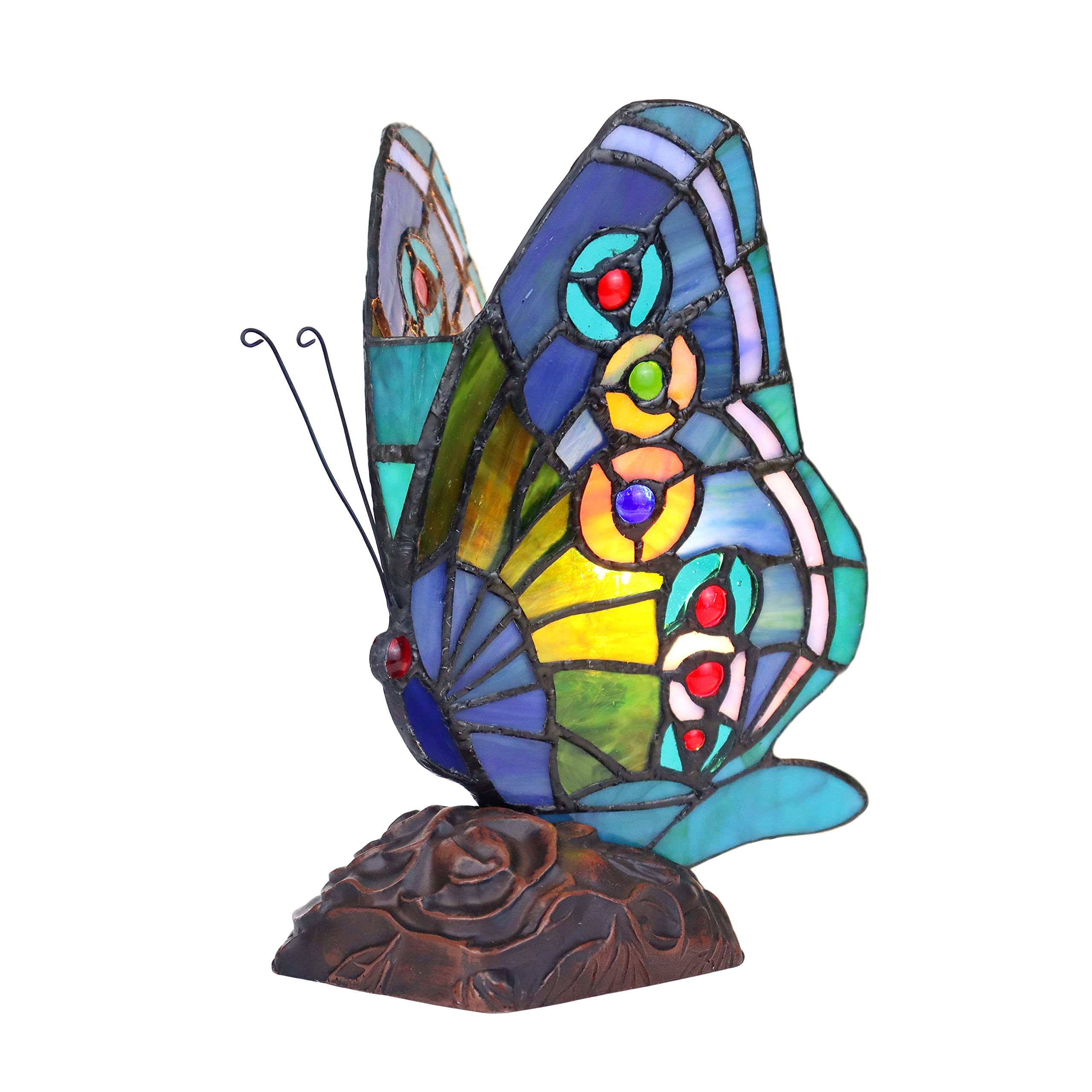 Tiffany-Style 1-Light Butterfly Accent Table Lamp - 10 Inch Tall Handmade Stained Glass Lamp for Bedroom, Living Room & Office Decor