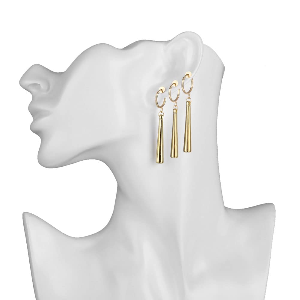 3 Pcs Gold Anime Cosplay Clip-On Earrings - Zoro Inspired Dangle Hoop Earrings for Women & Men - Cartilage Ear Cuffs for Parties, Halloween & Cosplay Events
