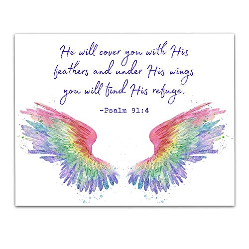 Psalm 91:4 - Rainbow Angel Wings
