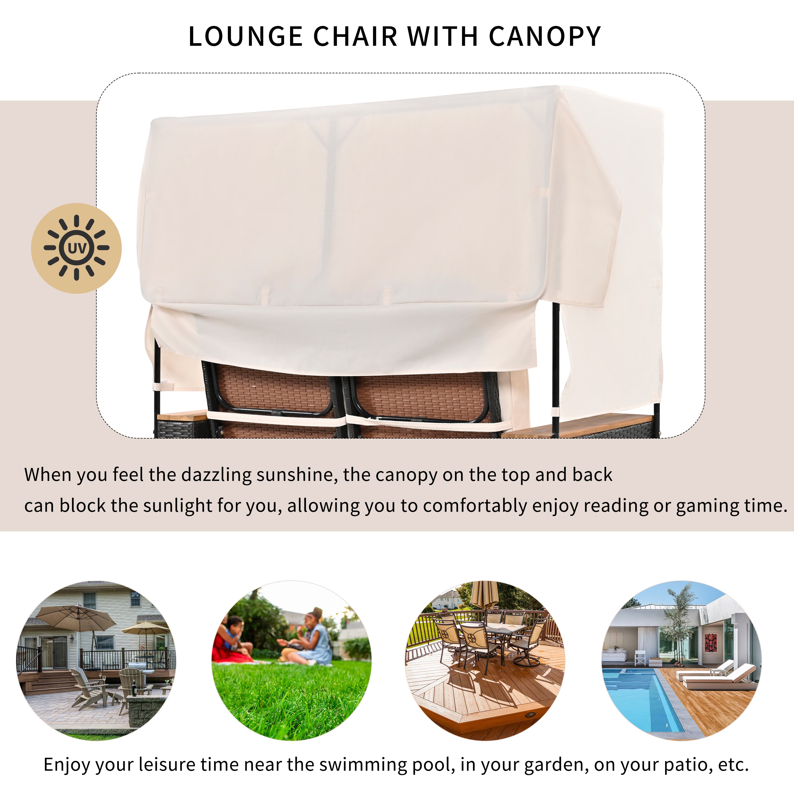 2-Piece Outdoor Rattan Daybed with 5 Adjustable Positions - Patio Loveseat Sofa Set for Poolside, Garden, or Backyard Relaxation