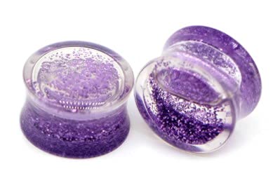 Vibrant Purple Glitter Double Flared Acrylic Ear Gauges - 6 Sizes (00G-1