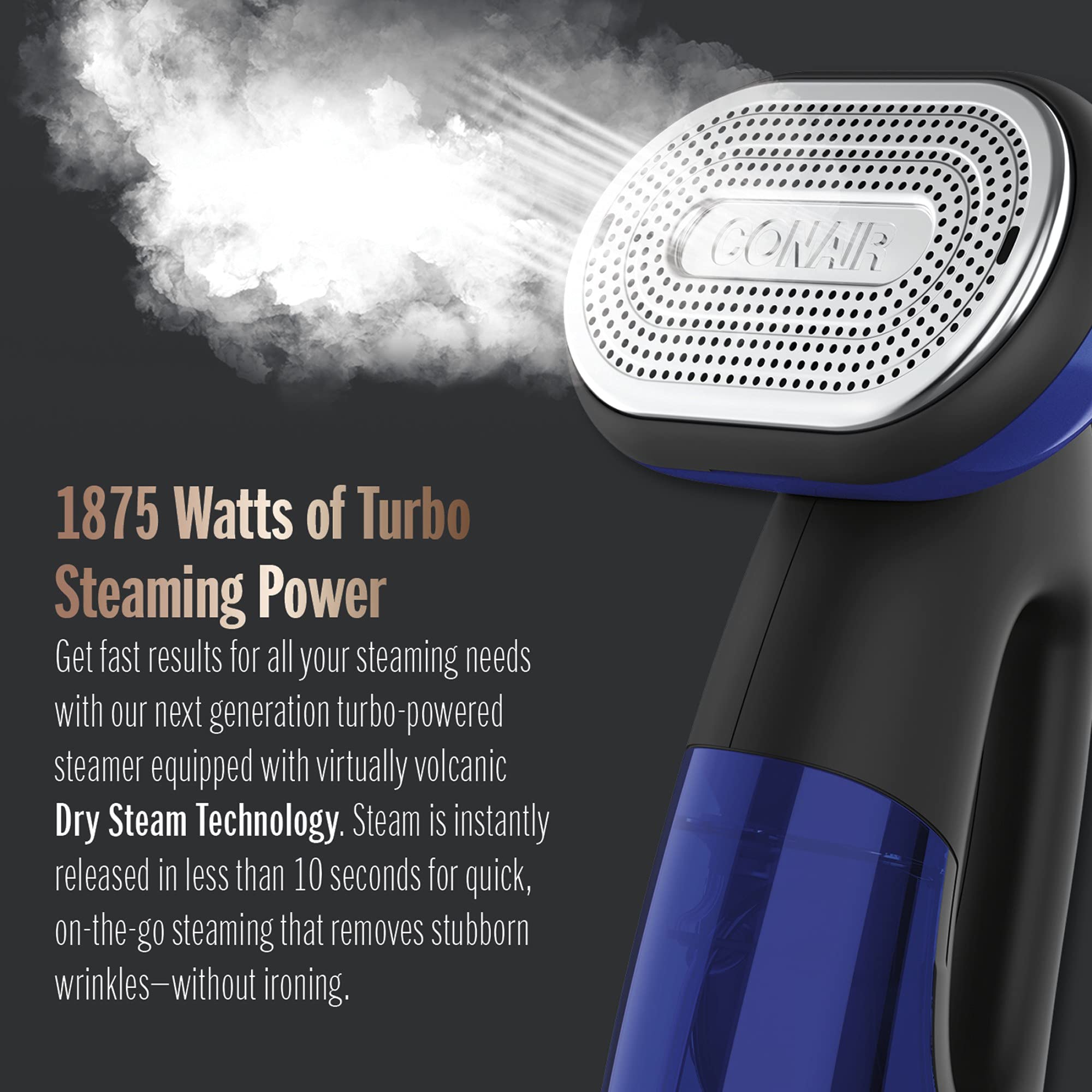 Conair 2-in-1 Handheld Steamer and Iron for Clothes - 1875W Turbo ExtremeSteam Garment Steamer & Clothing Iron (Black/Blue) | Perfect for Travel, Home Use & Quick Wrinkle Removal