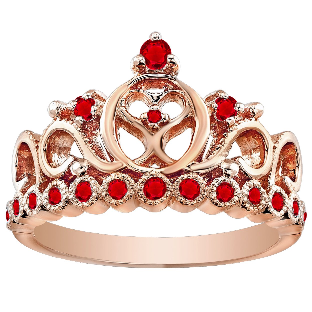 14K Rose Gold Ruby Heart Crown Ring for Women - Elegant Valentine's Day Gift, Anniversary Jewelry & Special Occasion Accessory