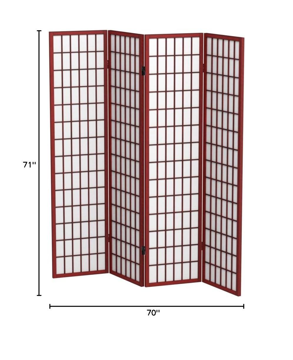 4 Panel Shoji Screen Room Divider - Cherry Finish Japanese Folding Partition (71