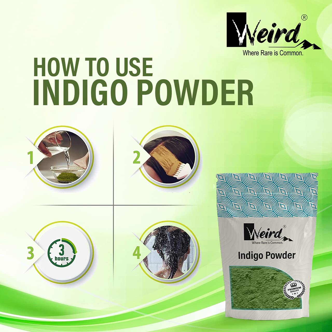 Natural Indigo Powder for Black Hair Dye - 400g | Chemical-Free Henna Alternative for DIY Hair Coloring at Home