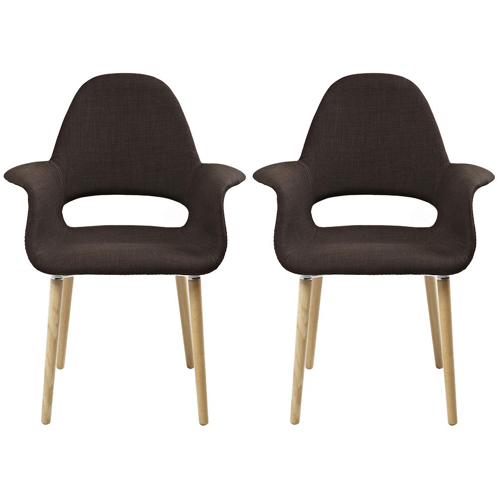 2-Pack Organic Upholstered Fabric Modern Armchairs with Natural Wooden Legs - Dining Room Chairs, Office Seating & Accent Furniture (Brown) | Perfect for Home Decor, Living Room & Workspace