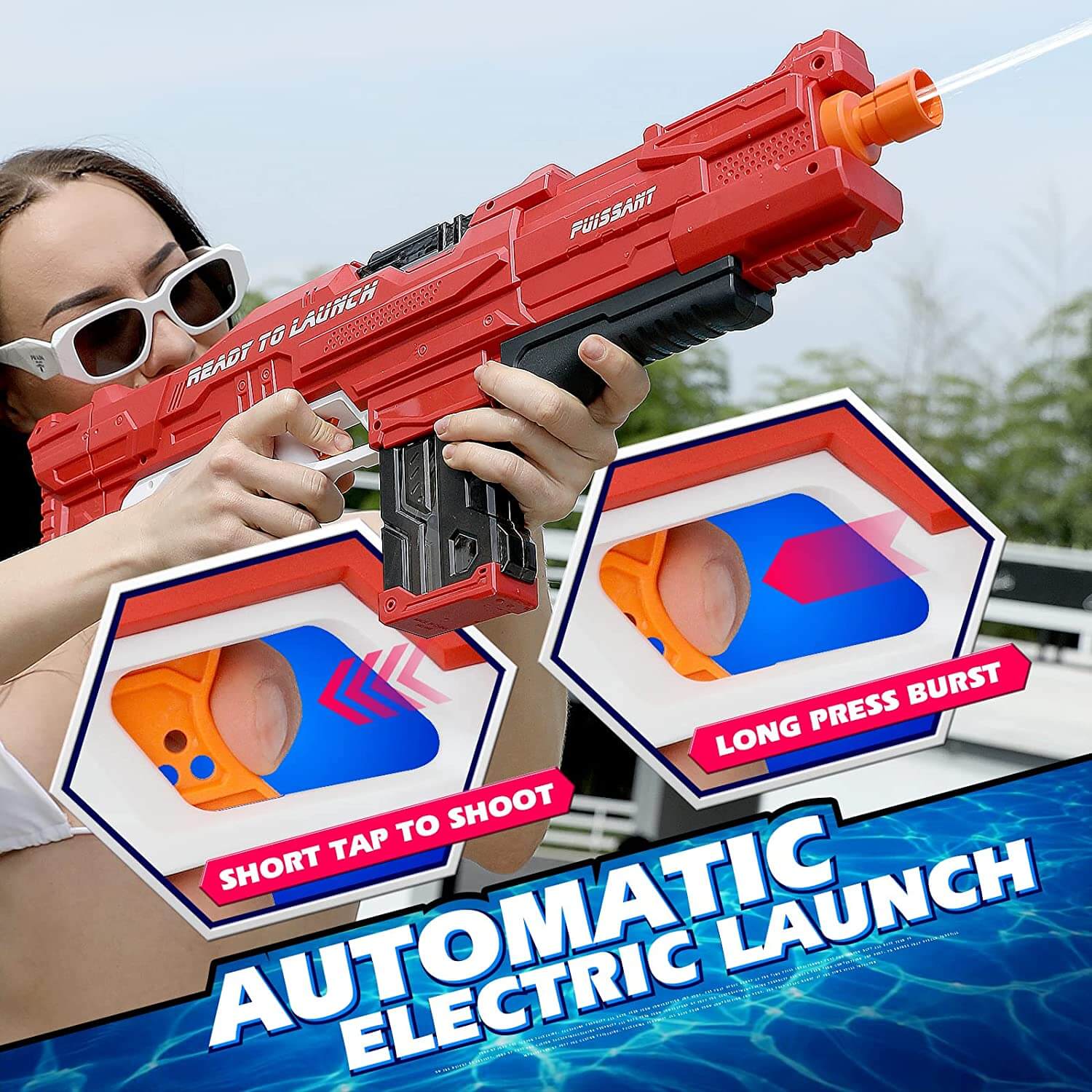 996 Electric Water Suction High Pressure Water Gun - Long Distance Outdoor Water Blaster for Kids & Adults - Perfect for Summer Backyard Fun, Pool Parties, and Water Fights