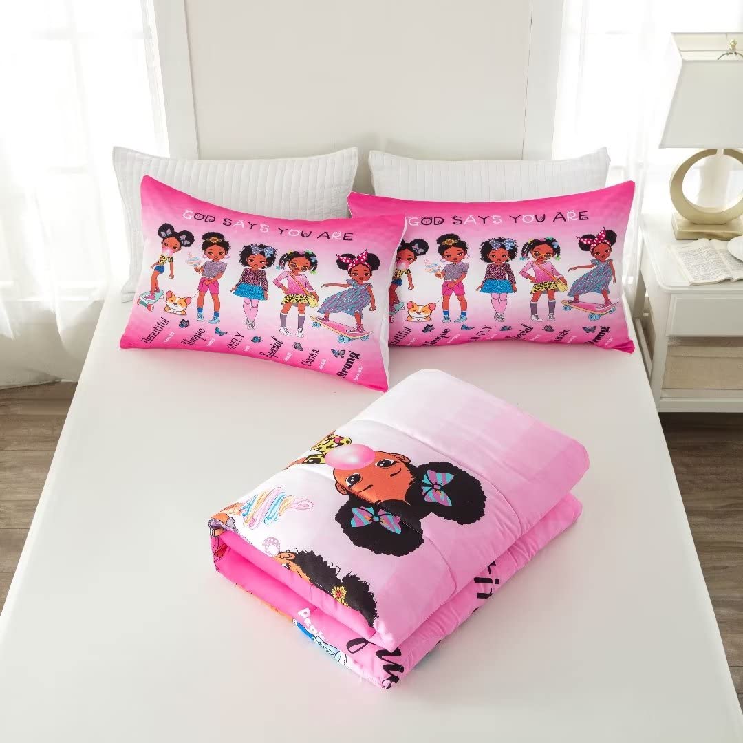 Black Girl Magic Comforter Set Queen Size for Kids & Teens - African American Inspirational Bedding Set with Motivational Quotes | Perfect for Toddler Rooms, Teen Bedrooms & Princess Themed Decor