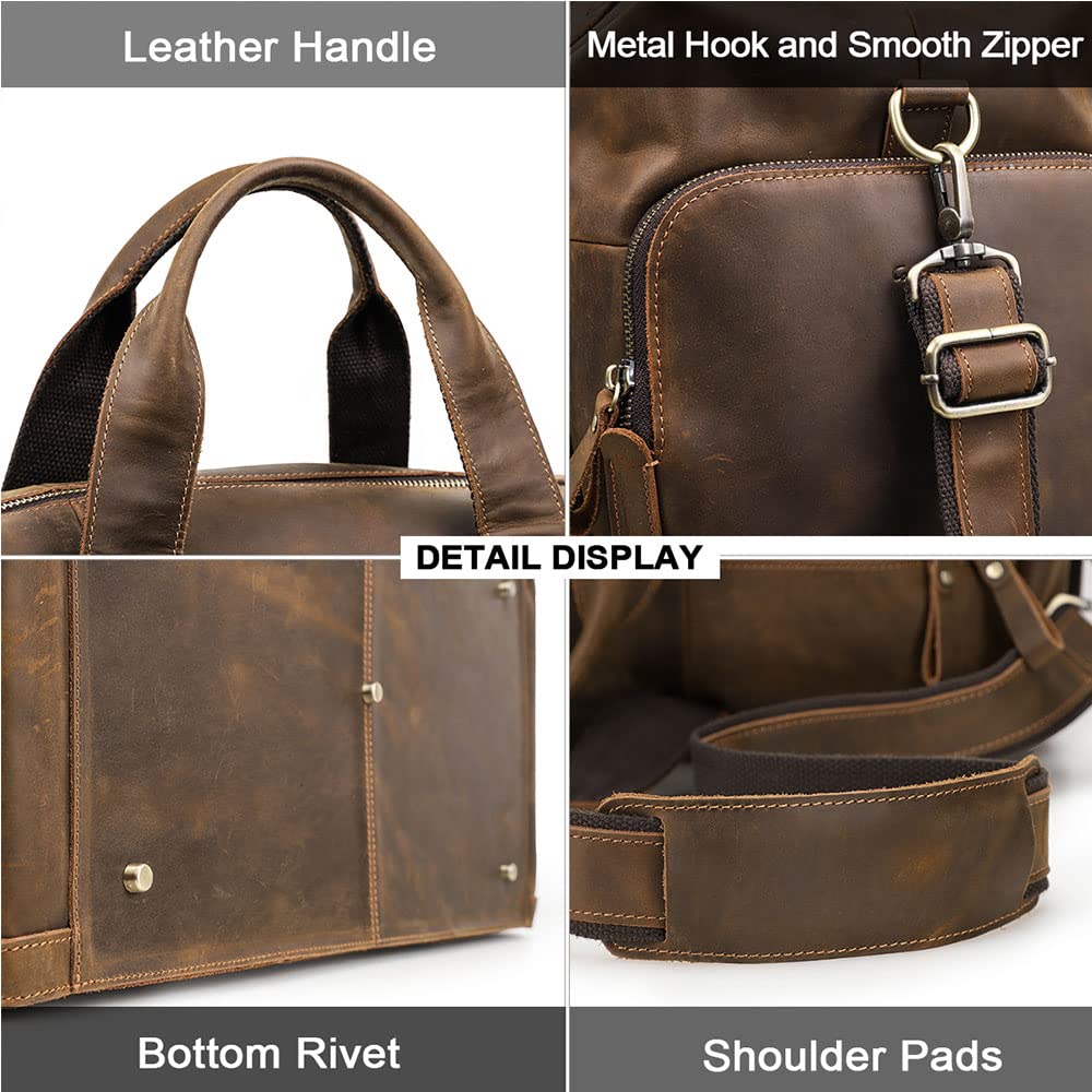 Premium Crazy Horse Leather Travel Duffel Bag for Men - Large Weekender Overnight Gym Sports Carry On Bag - Perfect for Business Trips, Gym Workouts & Weekend Getaways
