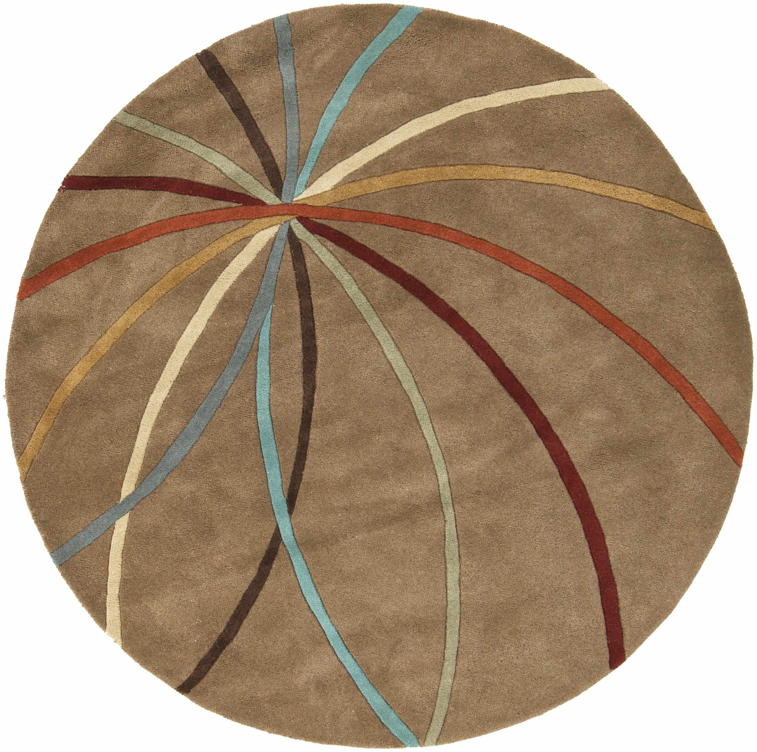 Hauteloom Davison Wool Area Rug for Living Room & Bedroom - Modern Round Rug in Brown, Blue, Red - 4' Diameter - Soft & Durable Home Decor for Cozy Spaces