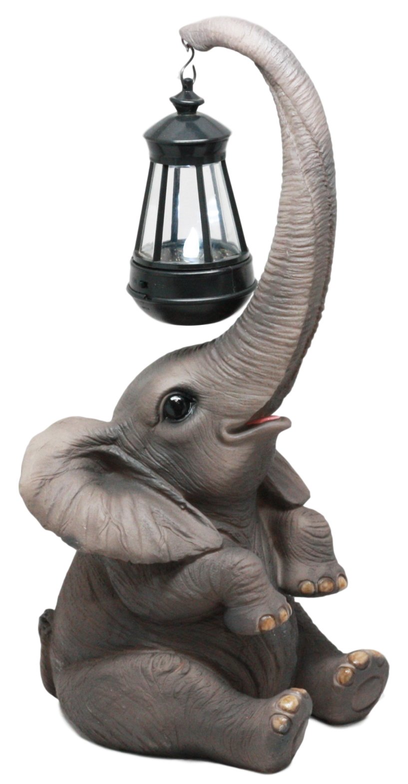 Ebros Solar LED Elephant Statue Lamp - Whimsical Safari Trunk Light for Home & Patio Decor | Perfect for Circus-Themed Parties, Garden Lighting & Animal Lover Gifts