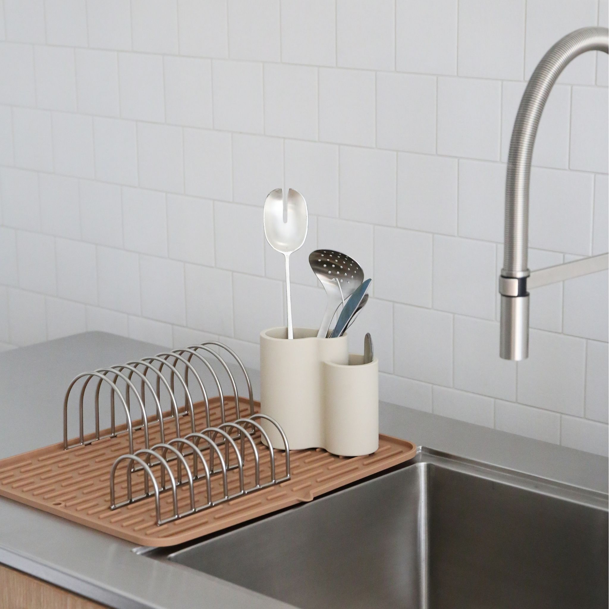 Premium Brushed Steel Dish Drainer Set of 2 - Space Saving Kitchen Organizer for Countertop Drying Rack | Ideal for Small Kitchens, Apartments & RVs