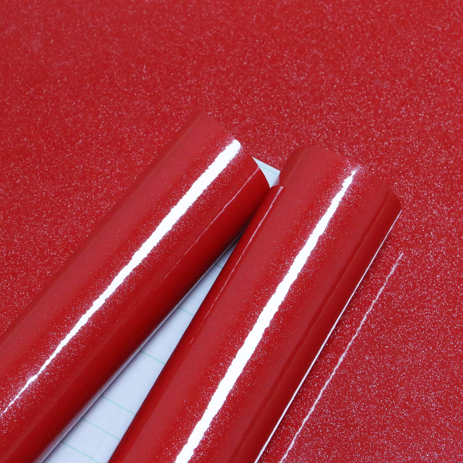 15.8” x 197” Glossy Red Contact Paper - Peel and Stick Self-Adhesive Wallpaper for Countertops | Waterproof, Easy to Clean Vinyl Film | Perfect for Kitchen Cabinets, Shelves, Drawers & DIY Home Decor