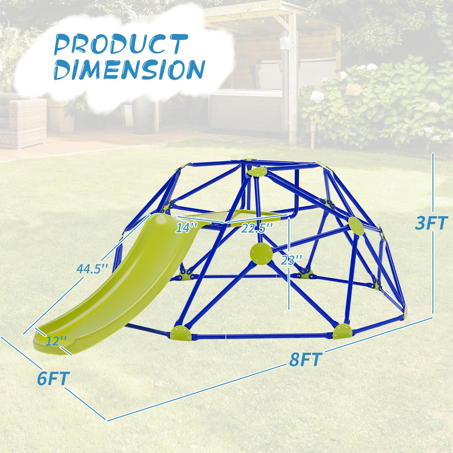 NUNU LAB 8FT Kids Climbing Dome with Slide - Indoor & Outdoor Jungle Gym for Toddlers Ages 3-6 | 330LBS Weight Capacity | Anti-Rust UV-Resistant Steel Frame | Easy Assembly | Perfect Gift for Boys & Girls | Backyard Playground, Daycare Center, Park Activity Equipment