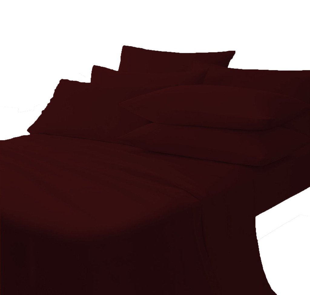 200 Thread Count 100% Egyptian Cotton Italian Finish Flat Sheet Set with Pillowcases for Full XL Bed - Luxury Soft Bedding for Hotel & Home Use - Wine Color