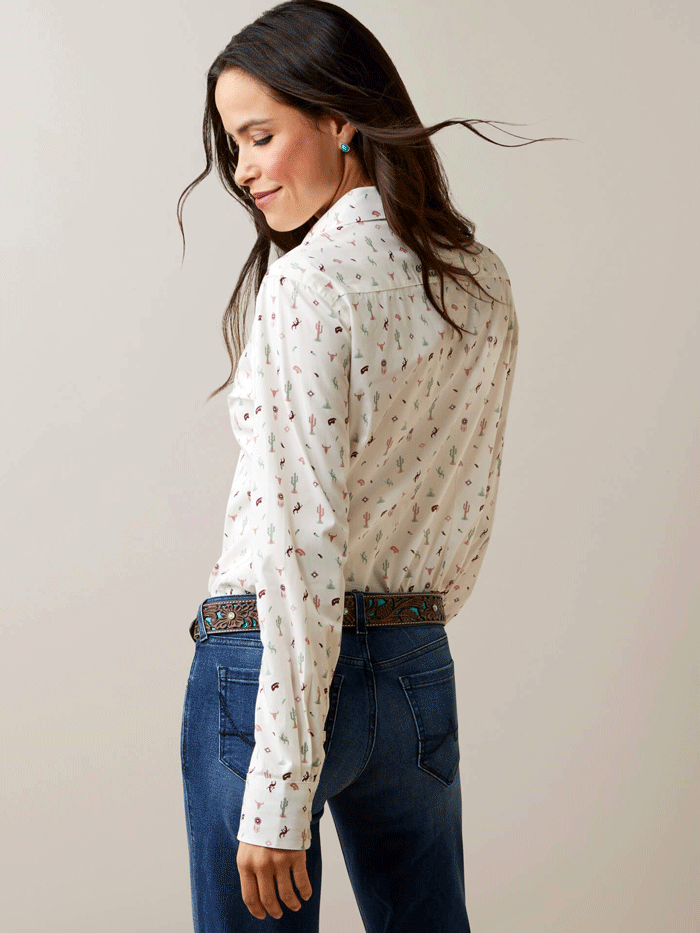 Ariat Women's Wrinkle Resistant Kirby Stretch Shirt - Santa Fe Ivory | Comfortable Western Shirt for Cowgirls, Rodeo & Casual Wear