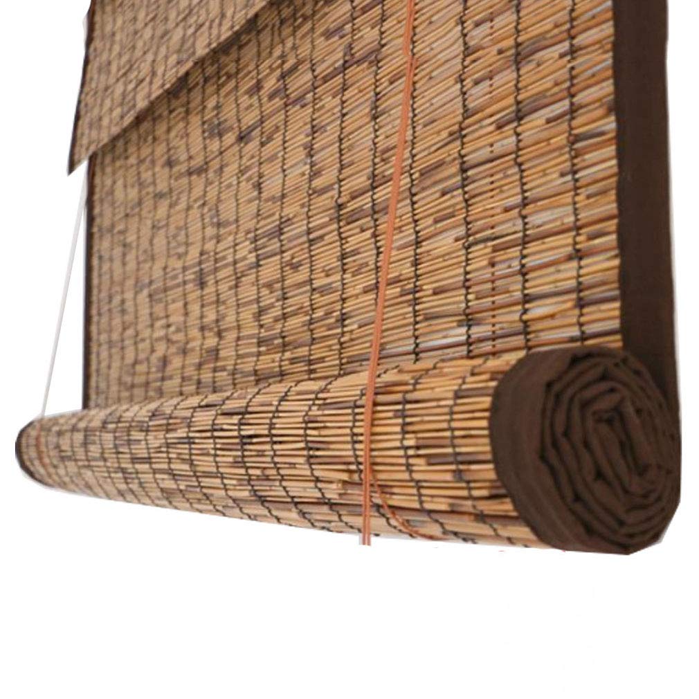 Natural Reed Roller Window Blinds - Retro Bamboo Roll-Up Shades for Heat Insulation & Dustproof Protection | Light Filtering Roman Style Curtains for Living Room, Bedroom, Garden & Patio Decor (57x93 Inches) | Includes Installation Hardware & Easy Mounting Kit