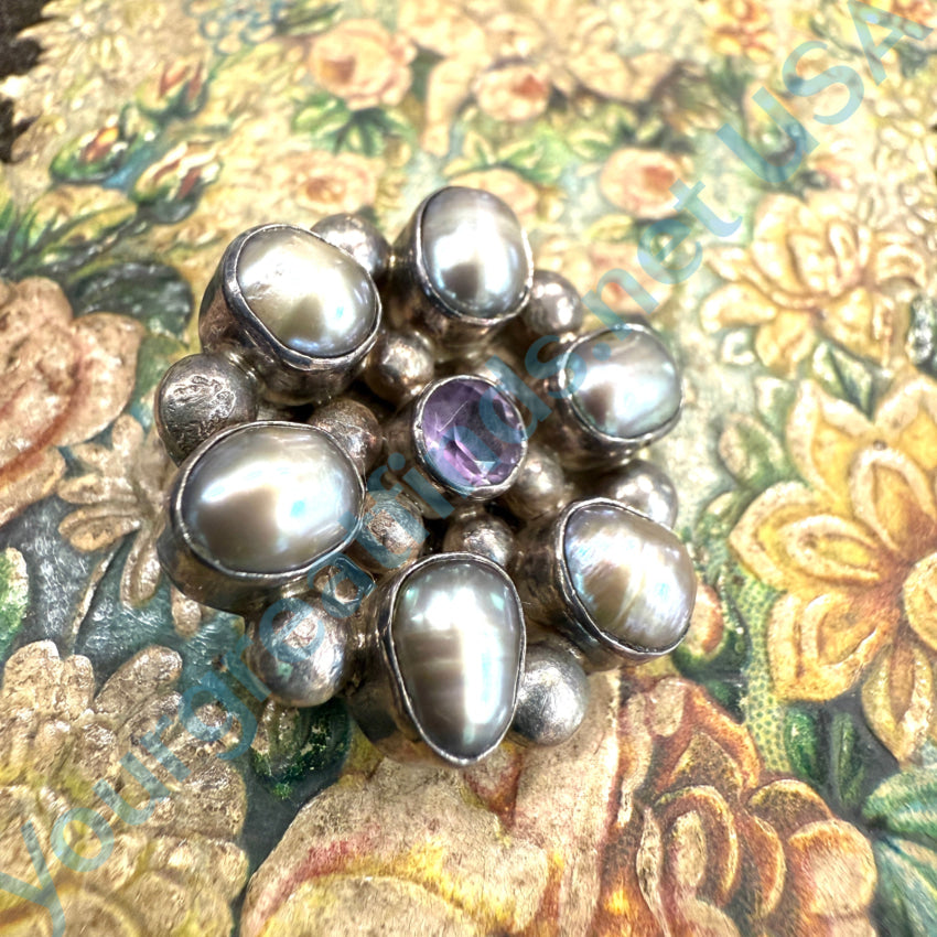 Elegant Sterling Silver Black Freshwater Pearl & Amethyst Cluster Pendant Necklace | Perfect for Weddings, Anniversaries & Special Occasions