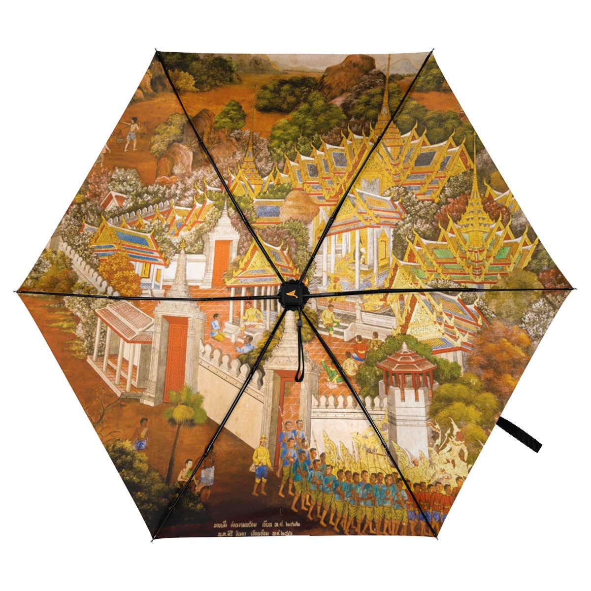 Portable Windproof Travel Umbrella - Compact Folding UV Sun & Rain Protection Lightweight Golf Umbrella for Outdoor, Travel, and Daily Use | Wat Phra Kaew Bangkok Design