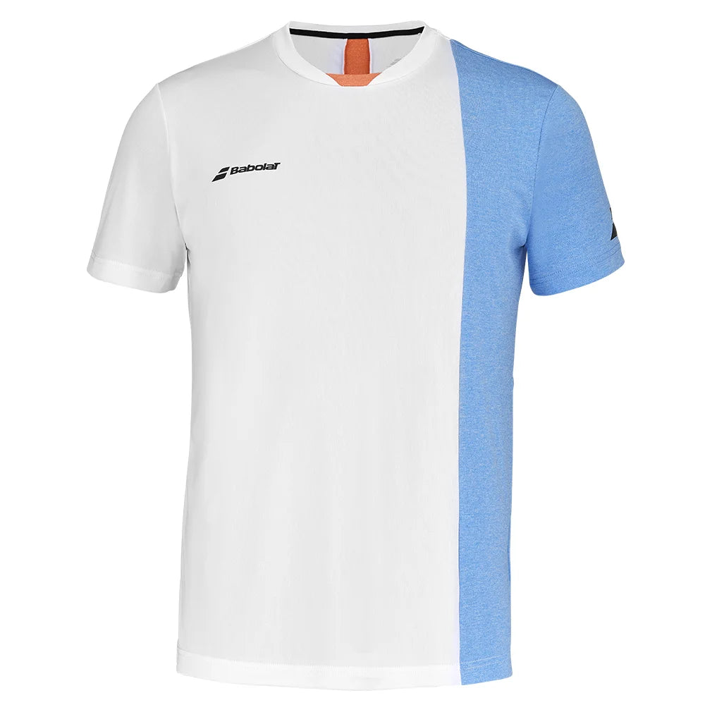 Boys' Play Crew Neck Tennis Top - White & Blue Heather - Comfortable Athletic Shirt for Kids Sports & Casual Wear