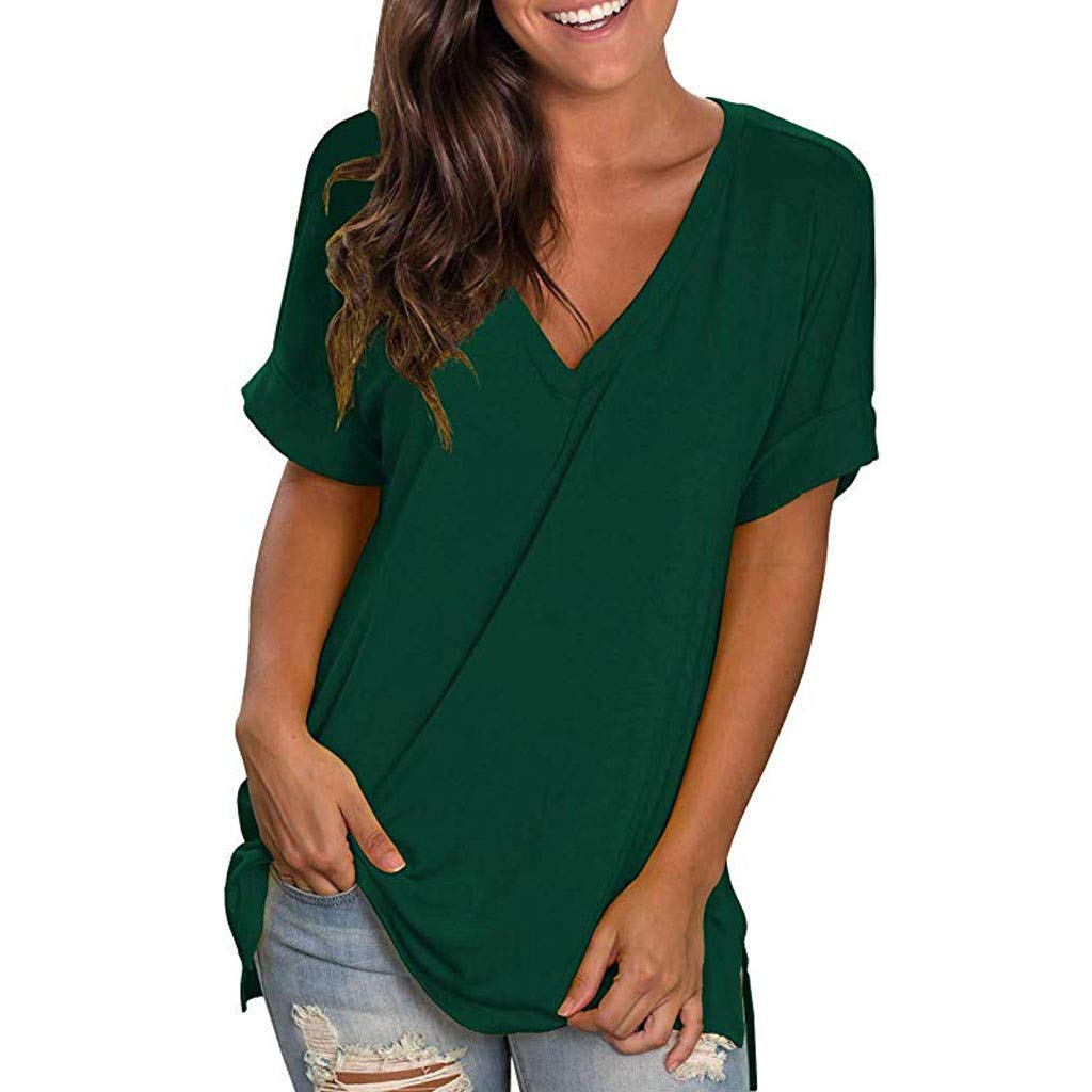 Women's Slimming V-Neck Tunic Top - Summer Short Sleeve Casual Blouse with Belly Control - White | Perfect for Work, Vacation & Everyday Wear