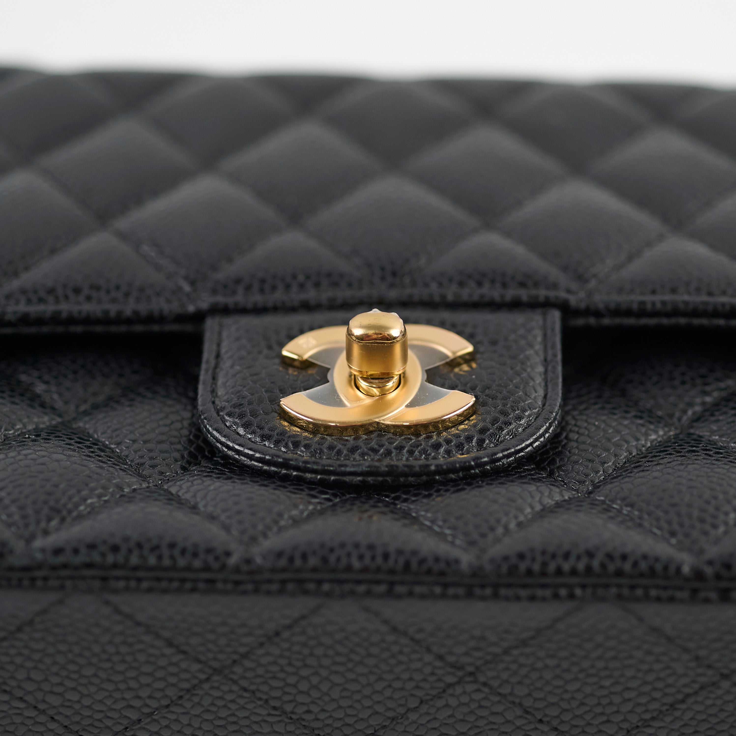 Chanel Medium/Large Caviar 24k Gold Double Classic Flap Bag in Black | Luxury Designer Handbag for Women | Perfect for Evening Events, Parties & Special Occasions