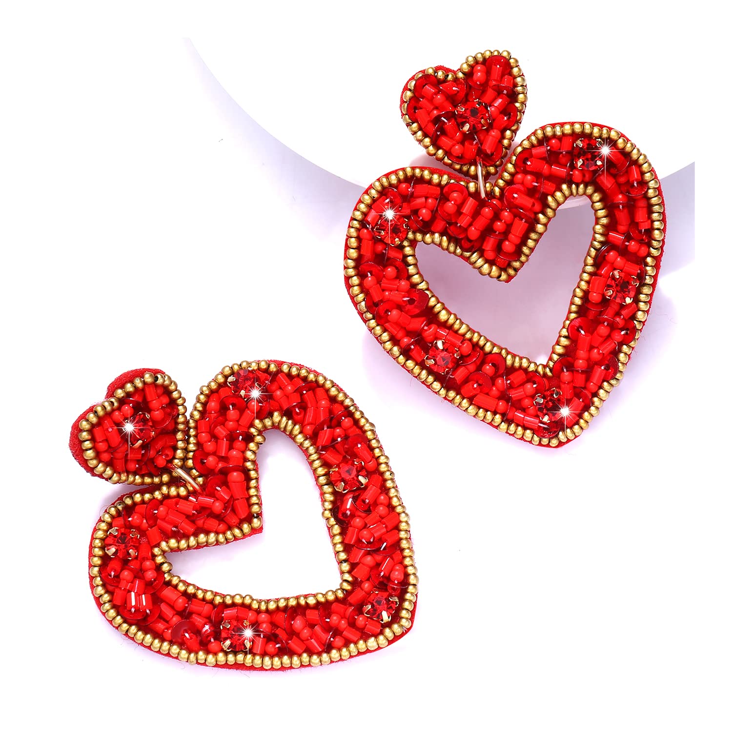 Beaded Heart Earrings for Women - Elegant Seed Bead Heart Hoop Dangle Earrings | Valentine's Day Gift, Party Jewelry & Romantic Date Accessories