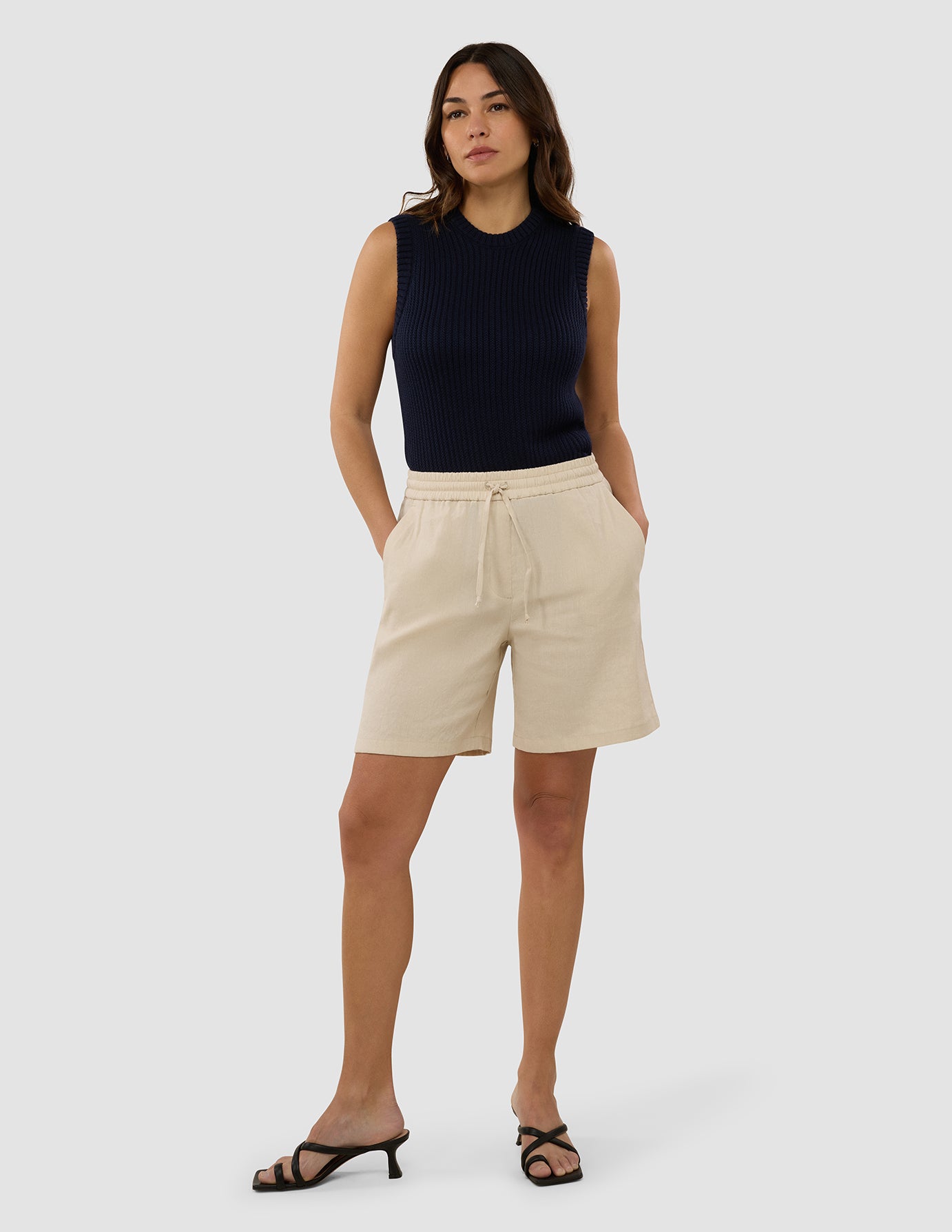 Women's Linen Shorts - Relaxed Fit Summer Casual Shorts in Sandy Beige | Perfect for Beach, Vacation & Everyday Wear