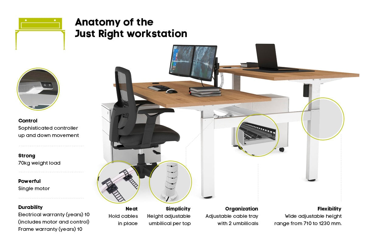 Adjustable Height 2-Person H Bench Workstation - Black Frame [1200L x 800W with Cable Management] - Perfect for Office, Home Workspace & Collaborative Work Environments