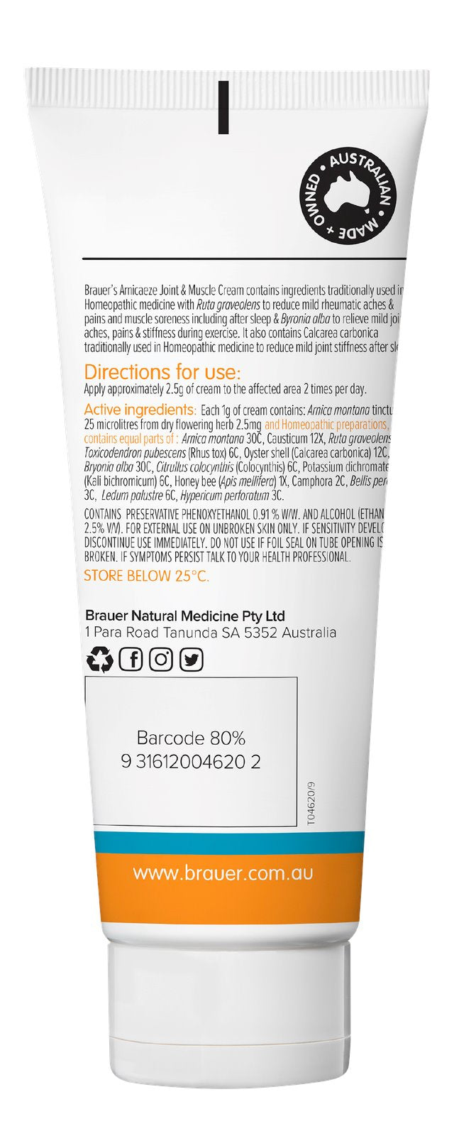 Brauer Arnicaeze Joint & Muscle Cream - Natural Pain Relief for Arthritis, Back Pain & Sore Muscles - Fast-Acting & Soothing Formula for Active Lifestyles & Post-Workout Recovery