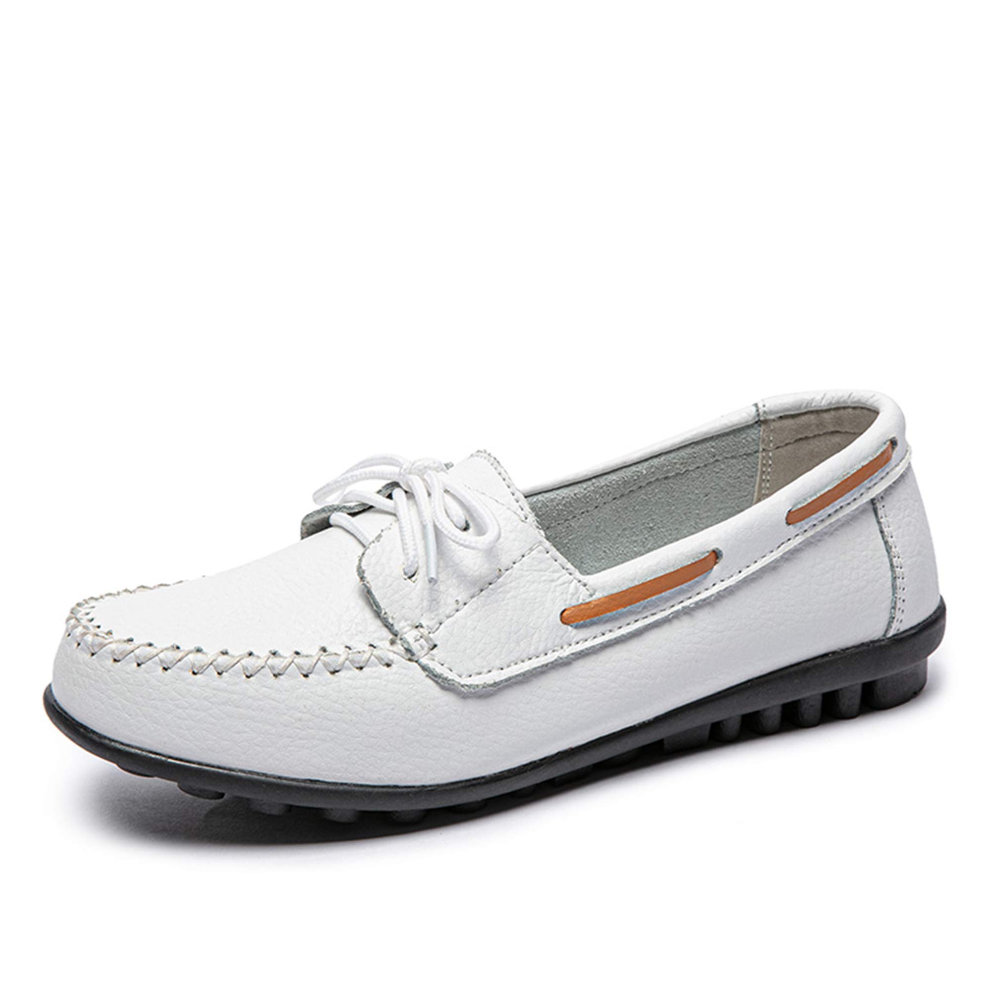Women's Comfortable Leather Loafers - Slip On Soft Driving Shoes for Casual Wear & Work - Breathable Flat Shoes in White - Perfect for Office, Travel & Everyday Use
