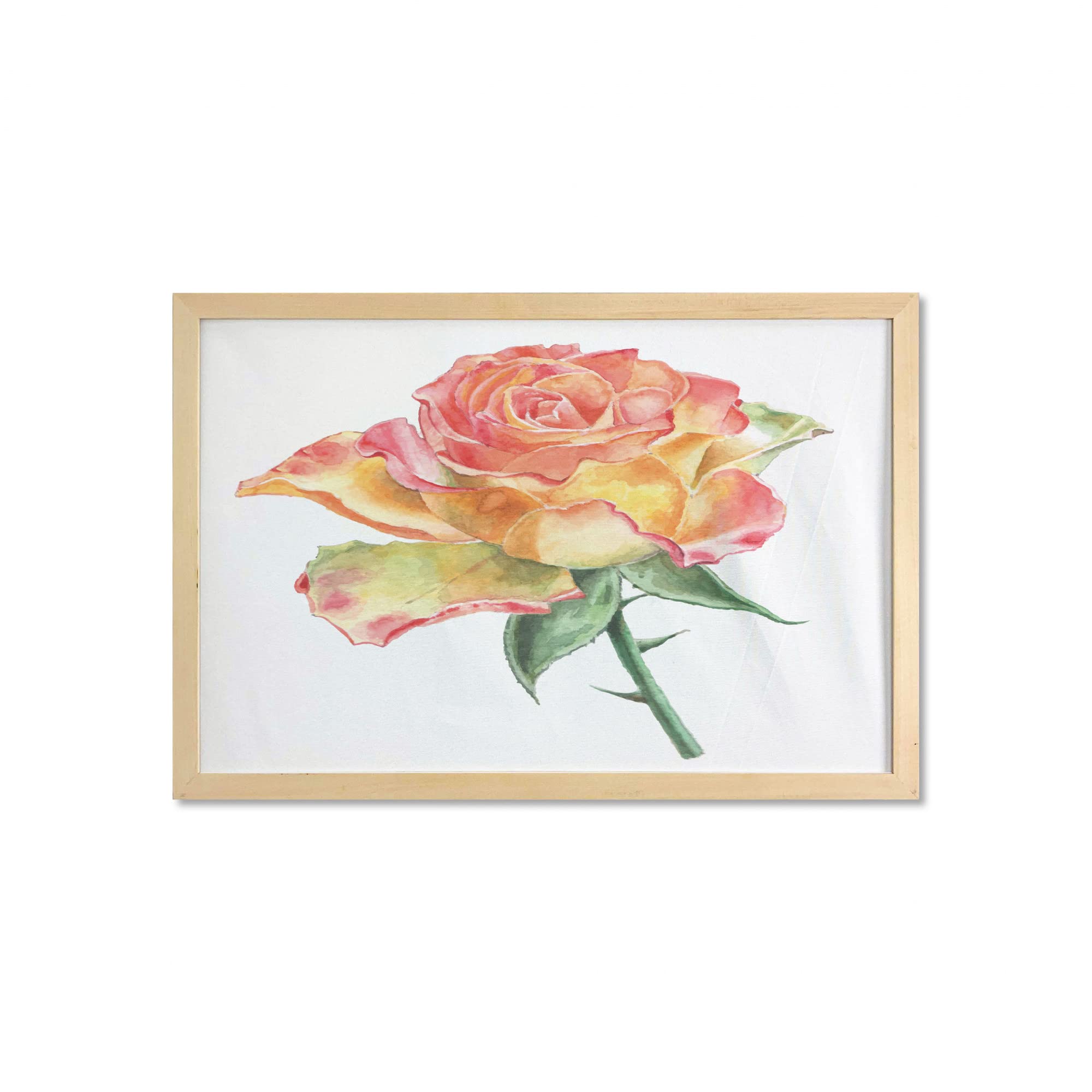 Ambesonne Framed Rose Wall Art - Hand Painted Watercolor Floral Print, Botanical Decor for Bathroom, Living Room & Dorm (35x23 Inch) | Elegant Home Decor Gift for Housewarming & Wedding