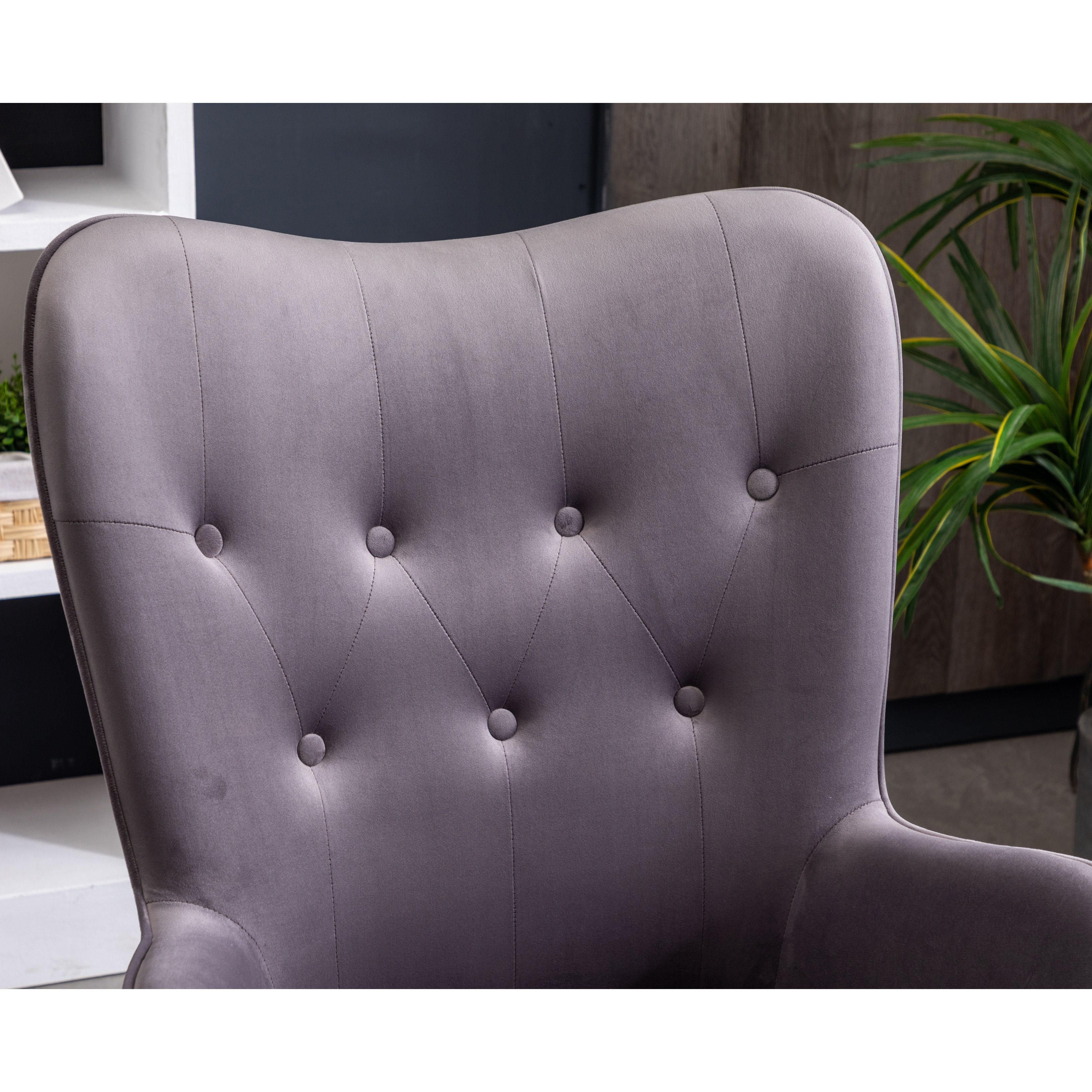 Roundhill Furniture Doarnin Contemporary Silky Velvet Tufted Button Back Accent Chair - Gray Velvet Upholstered Lounge Chair for Living Room, Bedroom & Office Decor