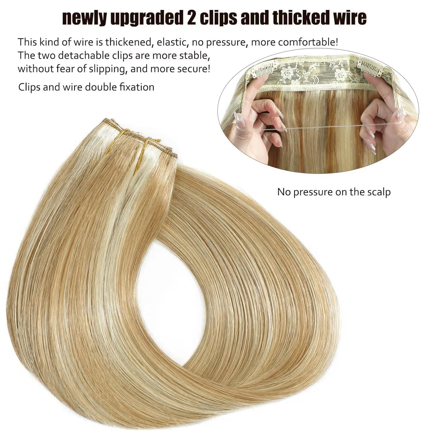 Ugrace Clip In Hair Extensions 20 Inch - Real Human Hair, Invisible Fish Wire, Highlight Color P16/613 - Seamless Straight Hair Extensions for Women | Perfect for Daily Wear, Parties & Special Occasions