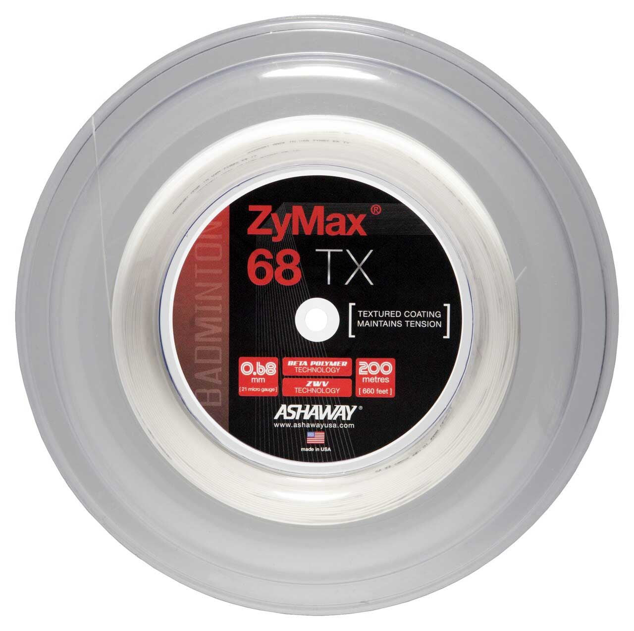 Ashaway Zymax 68 TX Badminton String Reel - 200m High Performance String for Badminton Rackets - Perfect for Tournament Play & Professional Training