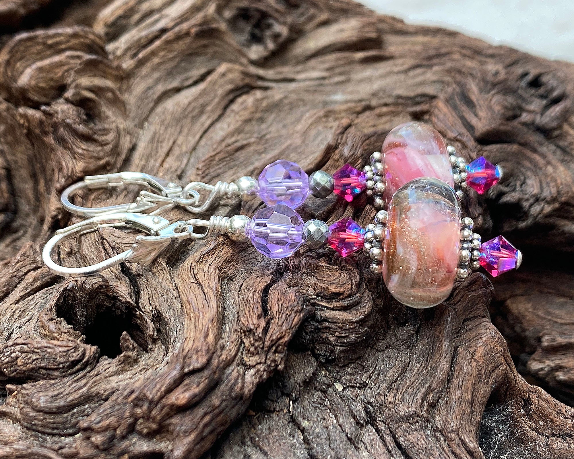 Handmade Pink Lampwork Glass Bead Earrings for Women - Boho Chic Dangle Earrings for Party, Wedding & Everyday Wear