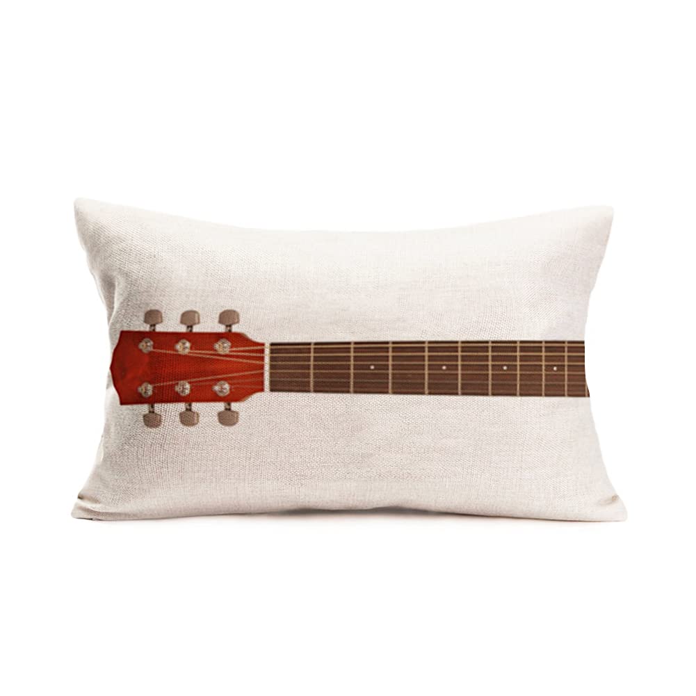 Vintage Bass Guitar Throw Pillow Cover - Cotton Linen Decorative Cushion Case for Sofa, Couch & Home Decor (12x20 Inch) - Perfect for Music Lovers, Guitar Enthusiasts & Cozy Living Room Accents